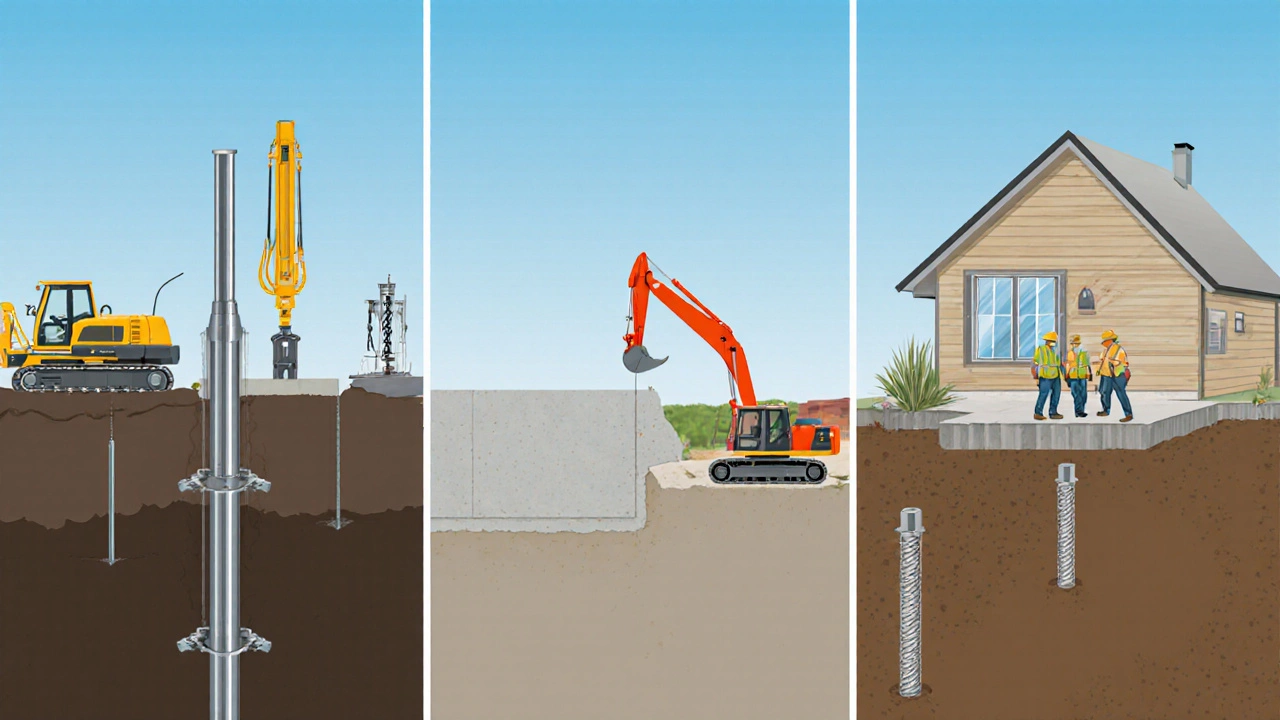 Illustration of piering, slabjacking, and underpinning repair methods.